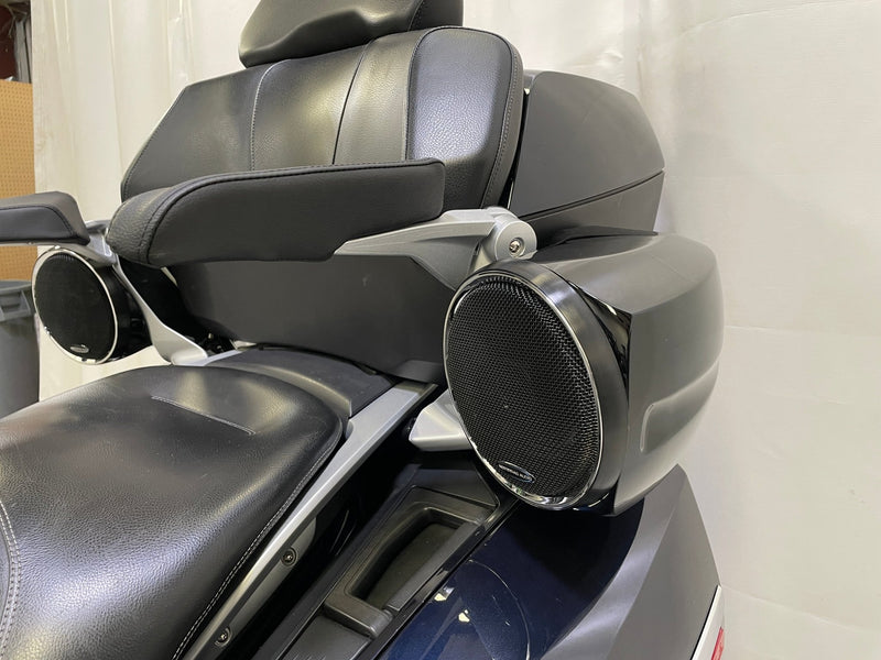 Stage 3 - BMW K1600GT GTL w/ Top Case or Armrests. Front & Rear Speaker Upgrade Package. Cicada Audio 5 1/4" Front & Infinity Kappa Perfect 6 1/2" Rear with Kappa Perfect 4 Channel Amplifier. Plug and Play - Motorrad Audio