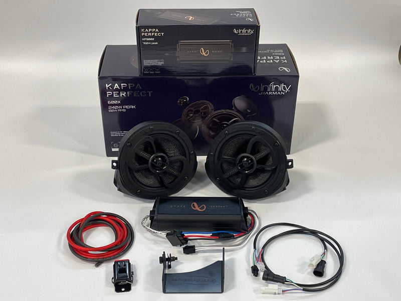 Stage 2 - 2022+ BMW K1600 6 1/2" Front Pod Upgrade Package w/ Infinity Kappa Perfect 600x & Infinity Kappa Perfect Waterproof Amplifier - Motorrad Audio