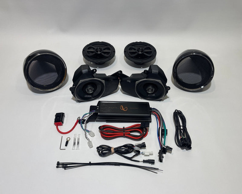 Stage 3 - BMW R1200RT/R1250RT 5 1/4" Front Speaker Pods, Rear 6 1/2" Pods For The Upper Case, and 4 Channel Amplifier - Motorrad Audio
